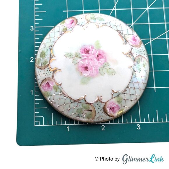 Vintage Hand Painted Porcelain Trinket Box - Roses & Gold Gilt Signed H. Bergner - Picture 5 of 11